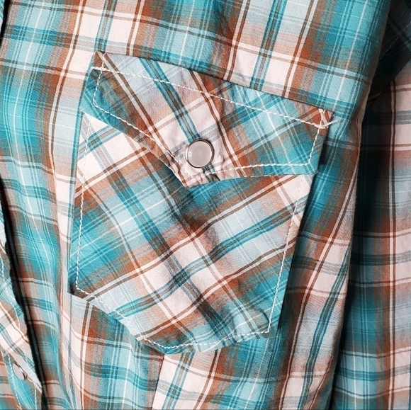 Panhandle Rough Stock Women's Turquoise Western Shirt, Snap Plaid Shirt Sz XL - Picture 6 of 14
